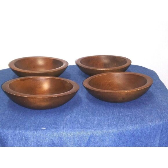 Set of 4 wood bowls VTG WOODCRAFTERY MADE IN AMERICA ovoid RUSTIC FARMHOUSE - Picture 12 of 12